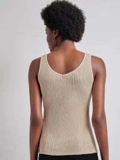 Shaped Ribbed Knit V-Neck Tank|Misook Online