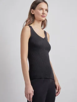 Shaped Ribbed Knit V-Neck Tank|Misook New