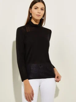 Sheer Inset Turtleneck|Misook Online