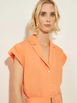 Short Puff-Sleeve Poplin Blouse|Misook Best