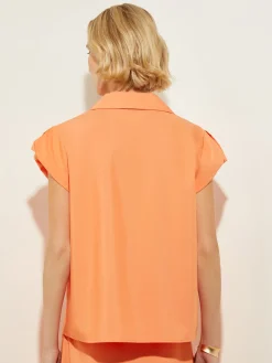 Short Puff-Sleeve Poplin Blouse|Misook Best