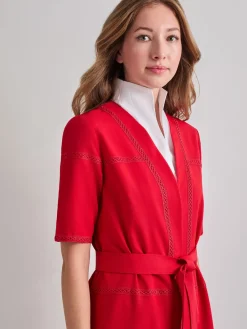 Short Sleeve Belted Stretch Crepe Duster|Misook Best