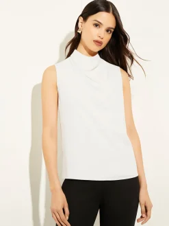 Sleeveless High Neck Draped Crepe de Chine Blouse|Misook Outlet