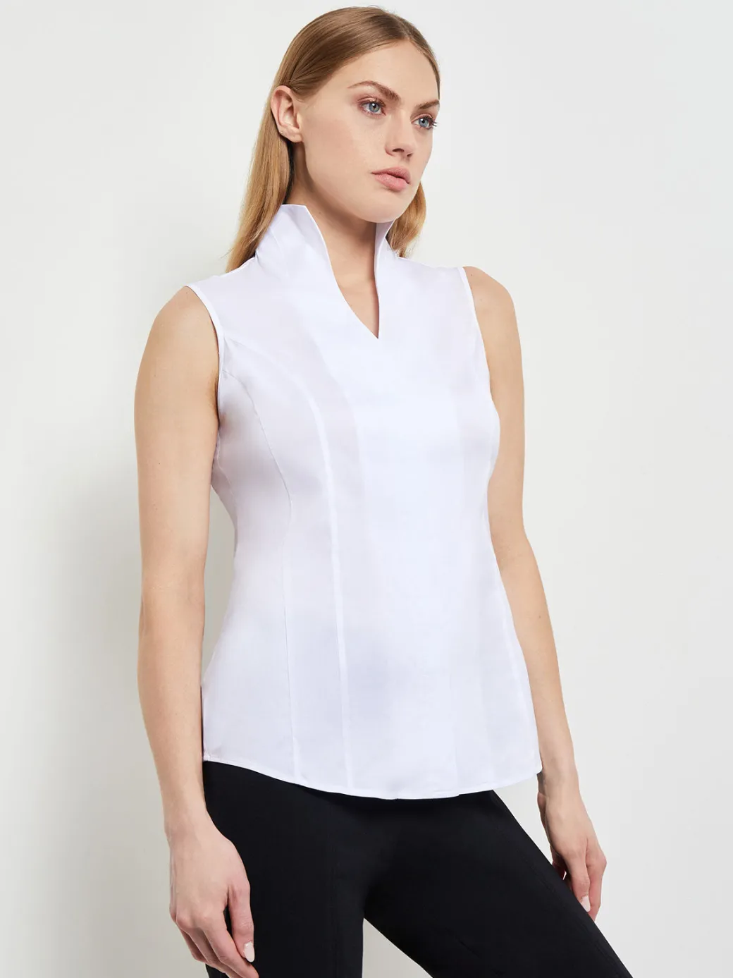 Sleeveless Stretch Cotton Blouse|Misook Fashion