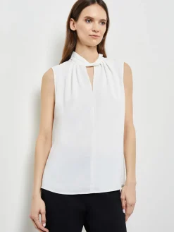 Sleeveless Twist Neck Crepe De Chine Blouse|Misook New