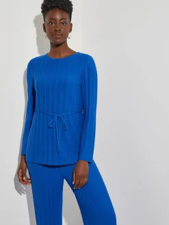 Soft Ribbed Knit Tie-Waist Tunic|Misook Best