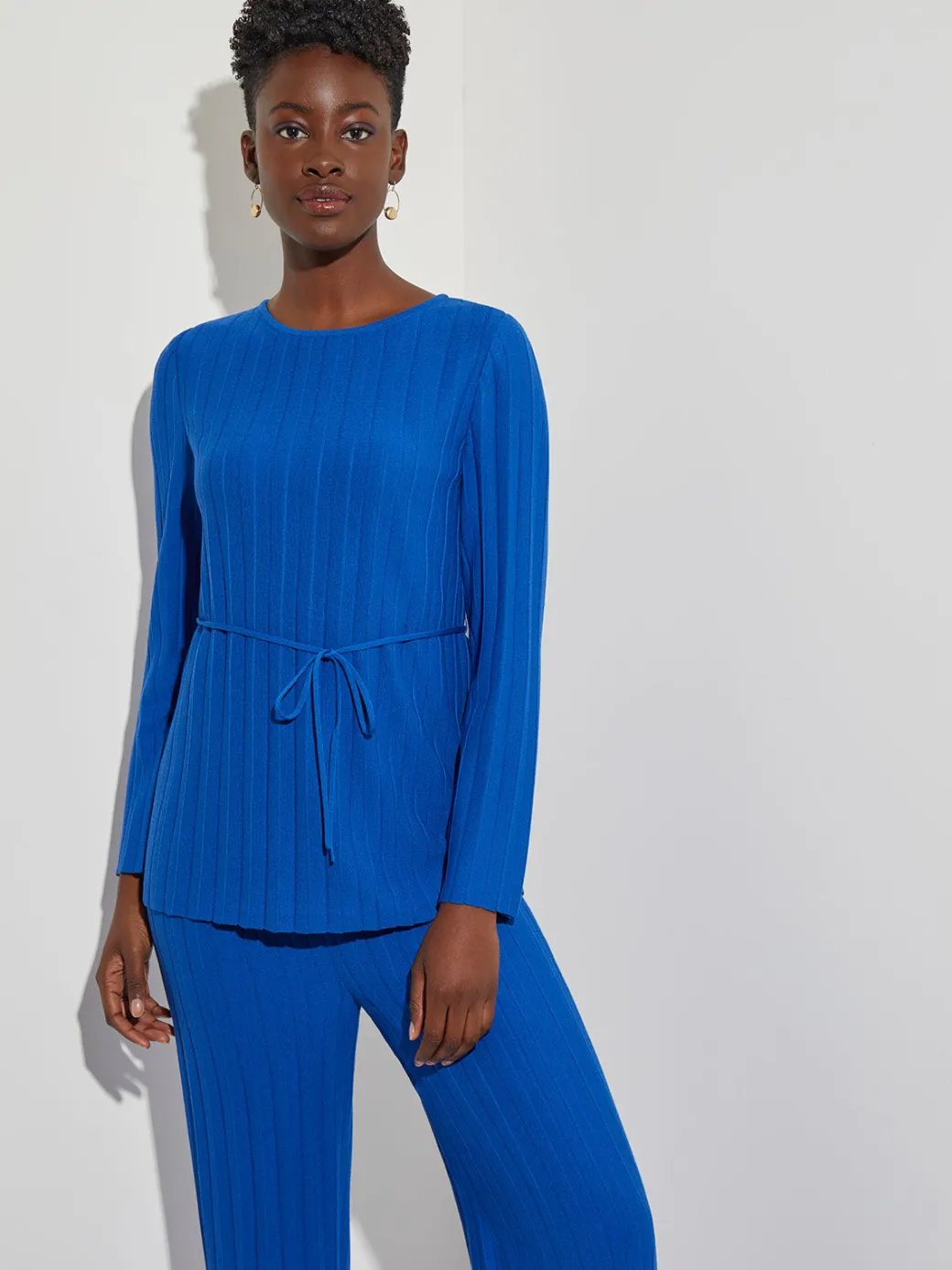 Soft Ribbed Knit Tie-Waist Tunic|Misook Best