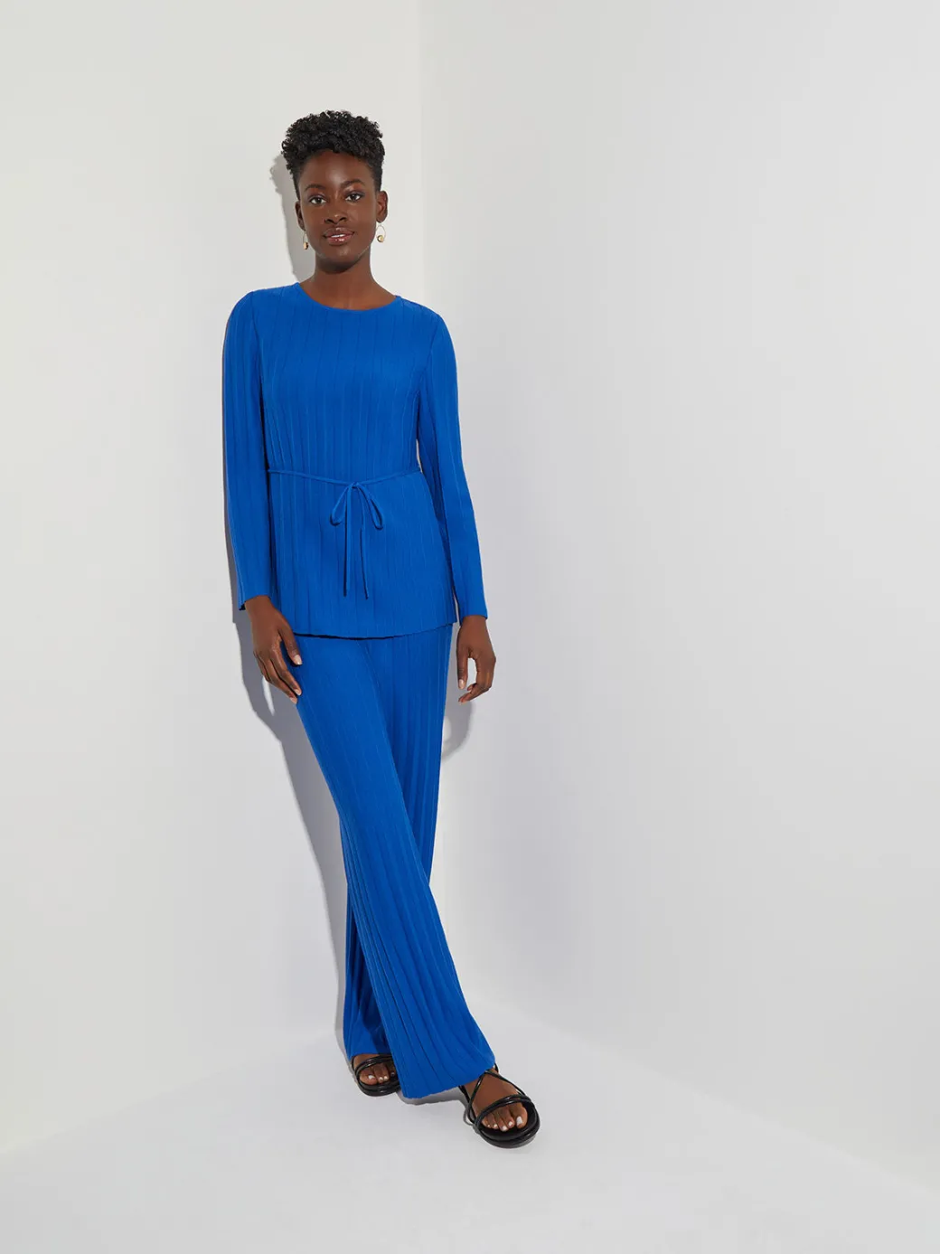 Soft Ribbed Knit Tie-Waist Tunic|Misook Best