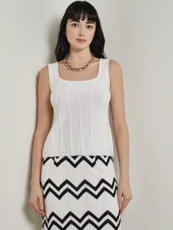 Square Neck Tank Top - Ribbed Stripe Soft Knit|Misook Sale