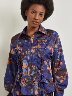 Structured Corset Laced Printed Woven Jacket|Misook Best