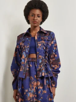 Structured Corset Laced Printed Woven Jacket|Misook Best