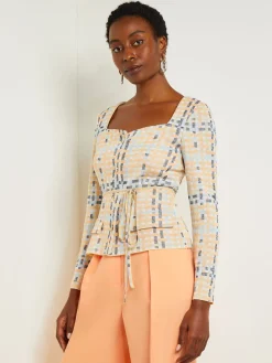 Sweetheart Neck Modern Fit Jacket - Plaid Jacquard Knit|Misook Hot