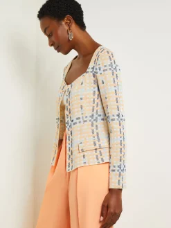 Sweetheart Neck Modern Fit Jacket - Plaid Jacquard Knit|Misook Hot