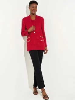 Tailored Fit Chain Detail Textured Knit Blazer|Misook Outlet