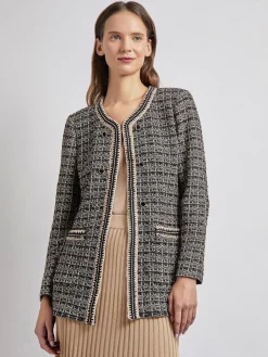 Tailored Fit Contrast Trim Tweed Knit Jacket|Misook Online