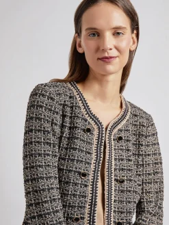 Tailored Fit Contrast Trim Tweed Knit Jacket|Misook Online