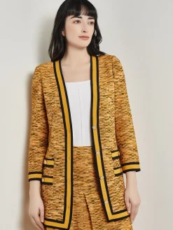 Tailored Fit Jacket - Contrast Trim Tweed Knit|Misook Fashion