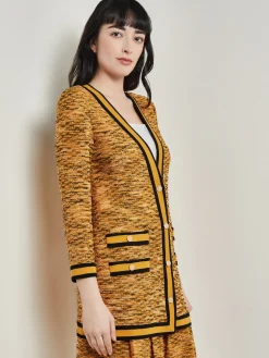 Tailored Fit Jacket - Contrast Trim Tweed Knit|Misook Fashion