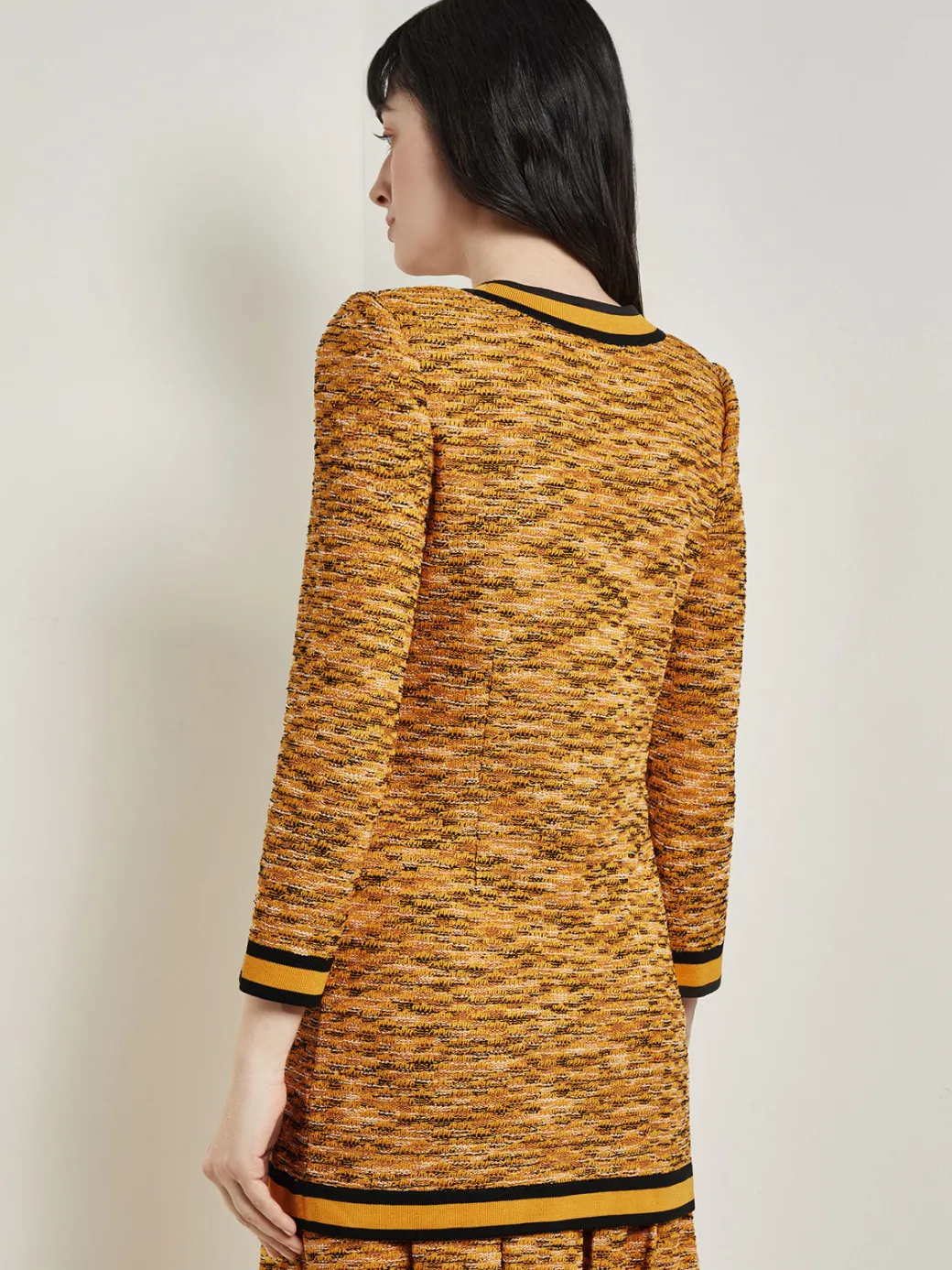 Tailored Fit Jacket - Contrast Trim Tweed Knit|Misook Fashion