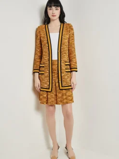 Tailored Fit Jacket - Contrast Trim Tweed Knit|Misook Fashion