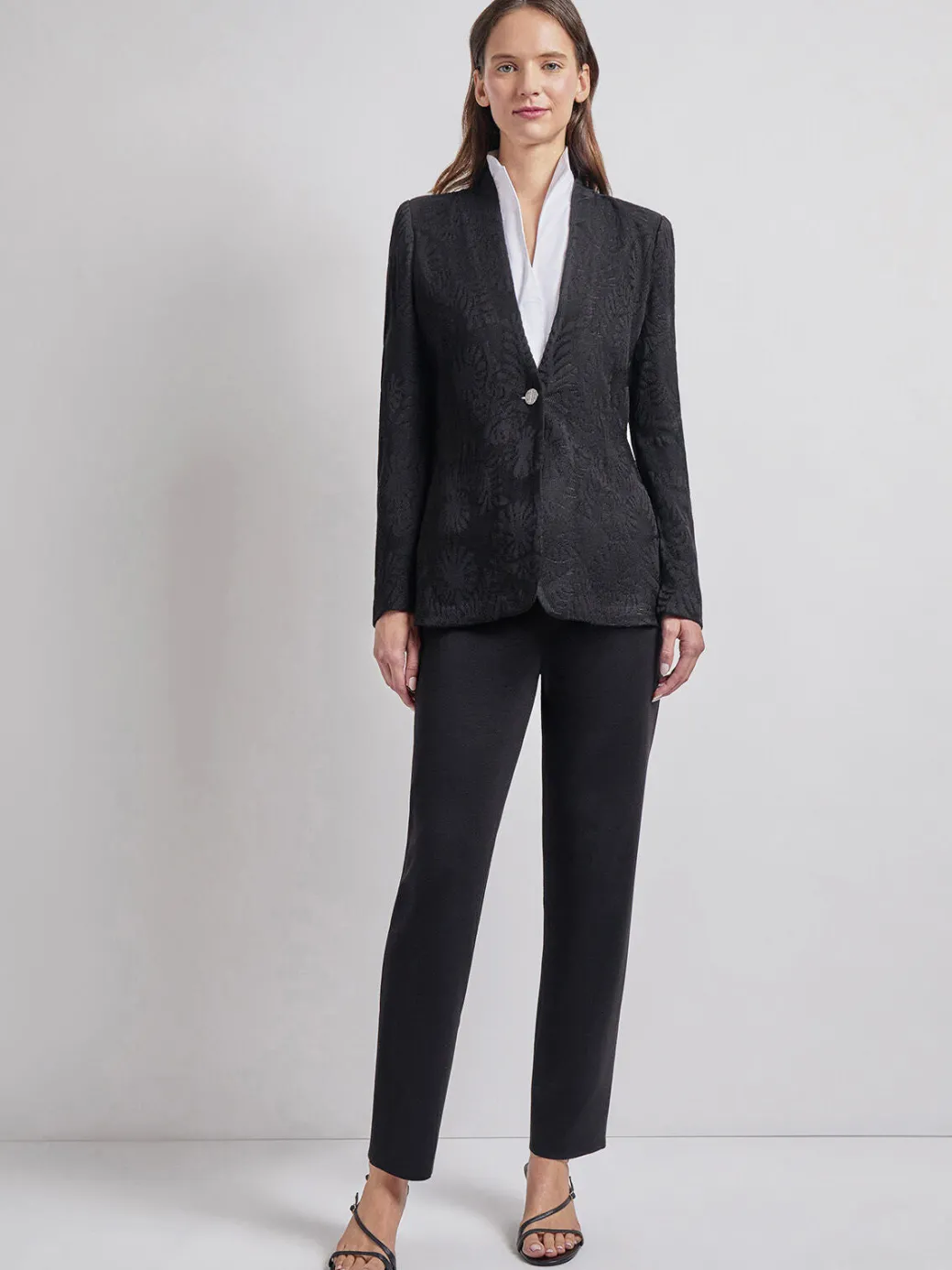 Tailored Fit One-Button Jacquard Knit Jacket|Misook Outlet