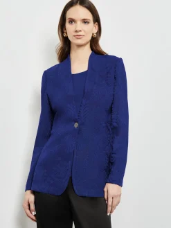 Tailored Fit One-Button Jacquard Knit Jacket|Misook Outlet