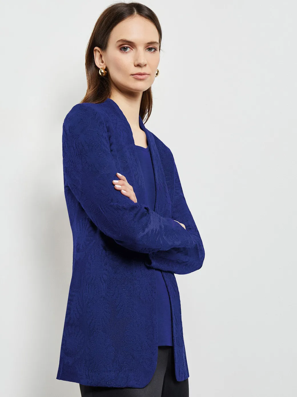 Tailored Fit One-Button Jacquard Knit Jacket|Misook Outlet