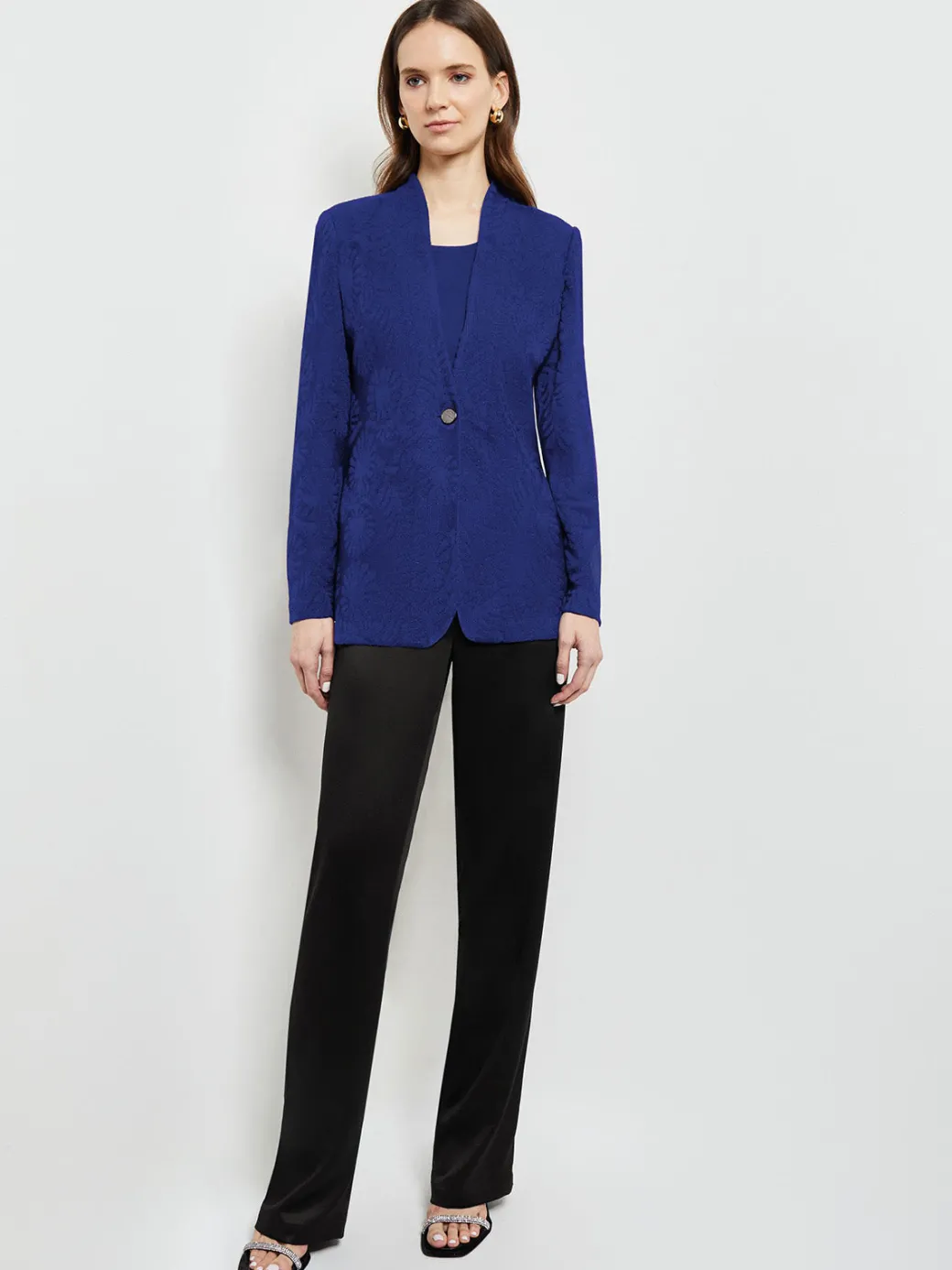 Tailored Fit One-Button Jacquard Knit Jacket|Misook Outlet