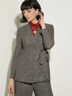 Tailored Fit Tweed Side Tie Knit Blazer|Misook Clearance