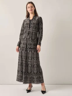 Tailored Fit Two-Tone Jacquard Knit Jacket|Misook Hot