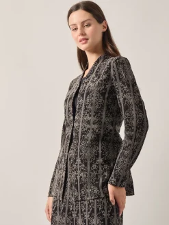 Tailored Fit Two-Tone Jacquard Knit Jacket|Misook Hot