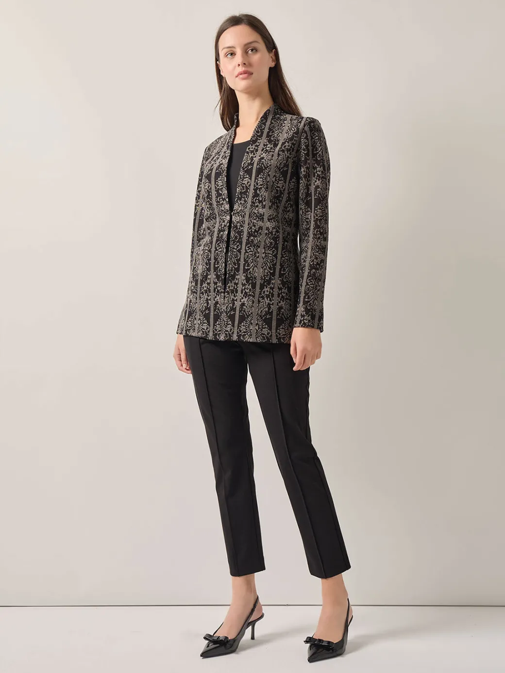 Tailored Fit Two-Tone Jacquard Knit Jacket|Misook Hot