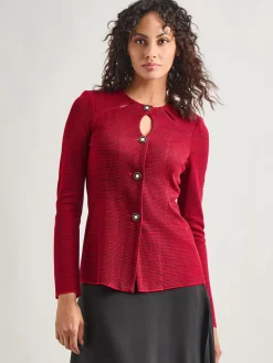 Tailored Fit Two-Toned Cutout Knit Jacket|Misook Outlet