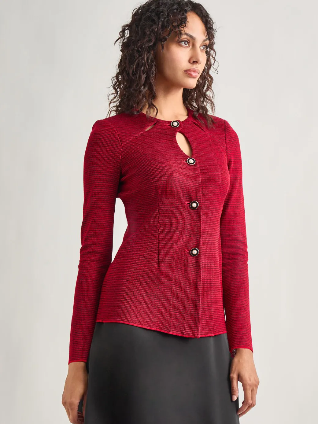 Tailored Fit Two-Toned Cutout Knit Jacket|Misook Outlet