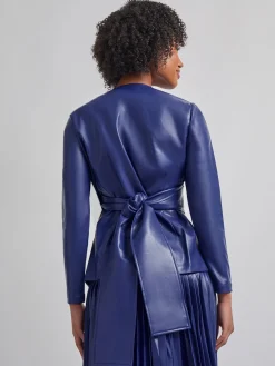 Tailored Fit Vegan Leather Tie Back Jacket|Misook Sale