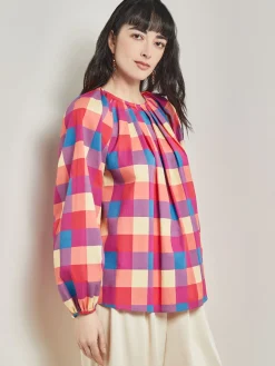 Tie Waist Blouse - Plaid Cotton Blend|Misook Hot