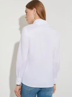 Tie-Neck Cotton Poplin Blouse|Misook Online