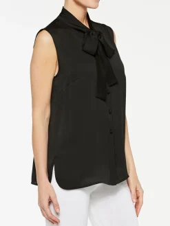 Tie-Neck Crepe de Chine Blouse|Misook Clearance