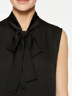 Tie-Neck Crepe de Chine Blouse|Misook Clearance