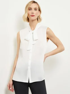 Tie-Neck Crepe de Chine Blouse|Misook Outlet
