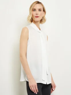 Tie-Neck Crepe de Chine Blouse|Misook Outlet