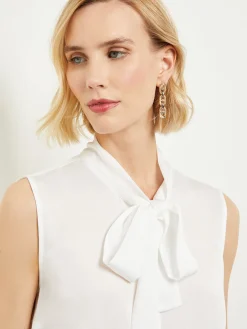 Tie-Neck Crepe de Chine Blouse|Misook Outlet