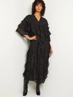 Tiered Ruffle Woven Chiffon Maxi Dress|Misook Hot