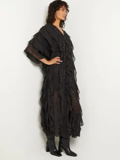 Tiered Ruffle Woven Chiffon Maxi Dress|Misook Hot