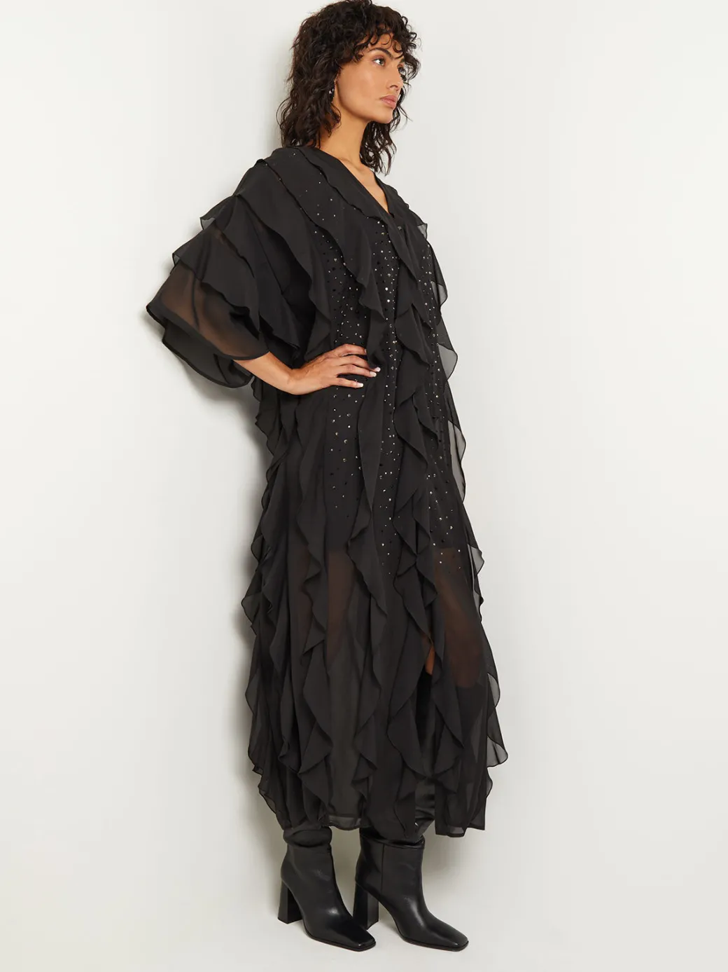 Tiered Ruffle Woven Chiffon Maxi Dress|Misook Hot
