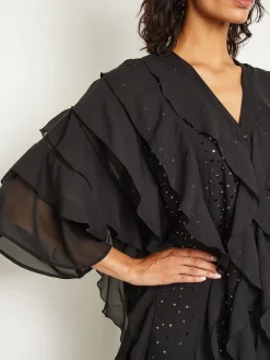 Tiered Ruffle Woven Chiffon Maxi Dress|Misook Hot