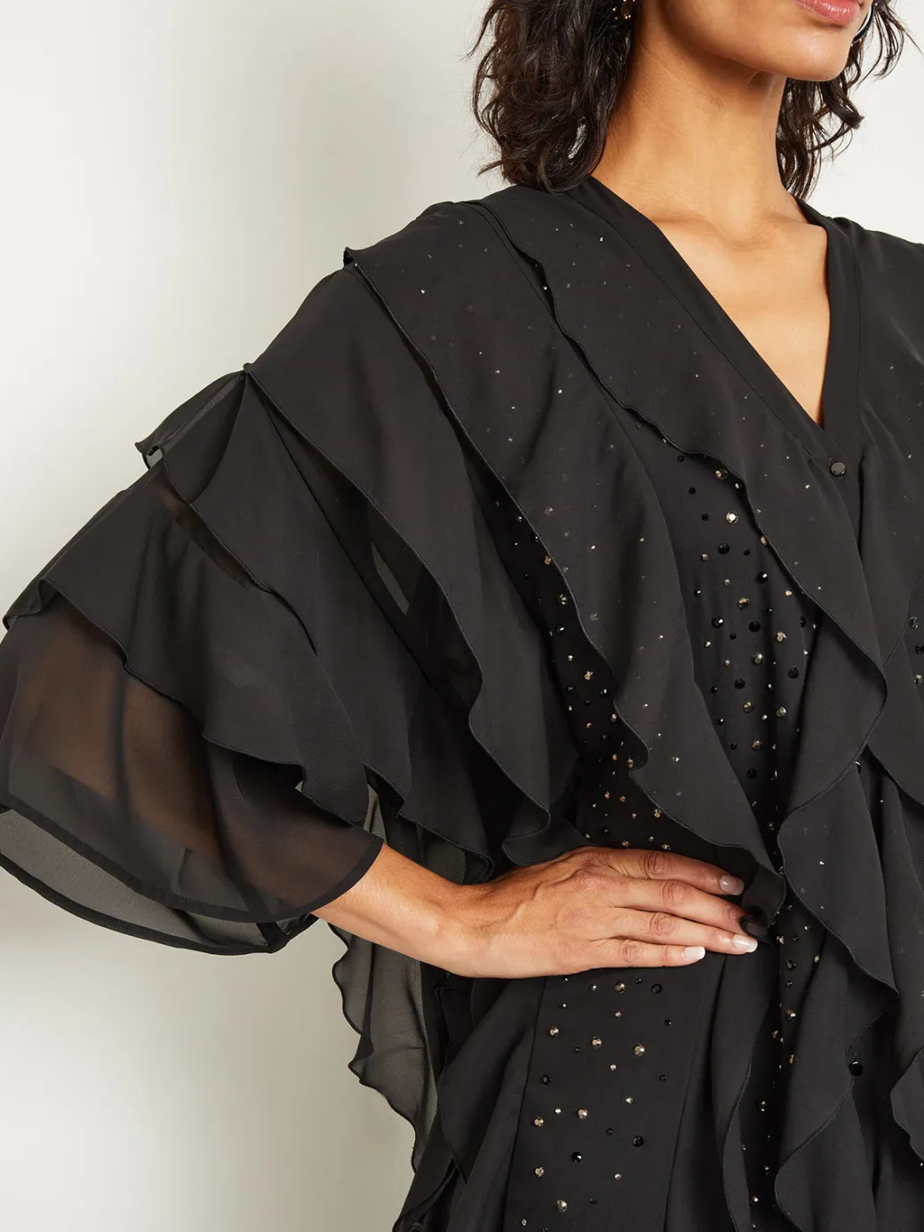 Tiered Ruffle Woven Chiffon Maxi Dress|Misook Hot