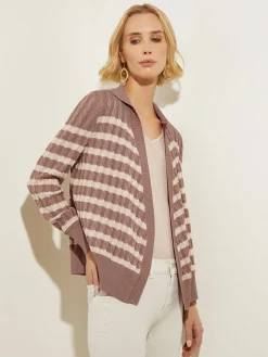 Tie-Waist Striped Soft Knit Tunic|Misook Best