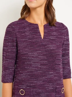 Tweed Knit Shift Dress with Pockets|Misook Fashion