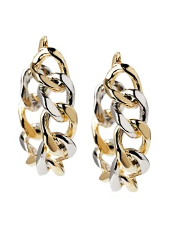Two Tone 14K Gold & Rhodium Chain Link Hoop Earrings|Misook Outlet